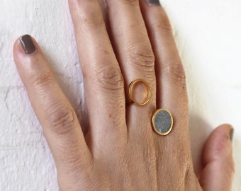 Gold Ring for Women, Unique Ring, Open Ring, Minimalist Ring, 2 Fingers Ring Concrete Jewelry, Modern Ring, Circles Ring, Silver Ring