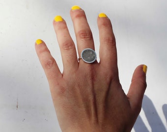 Silver Ring for Women, Statement Ring, Concrete Ring, Circle Ring, Gray Ring, Geometric Ring, Architecture Jewelry, Modern Ring, Edgy Ring