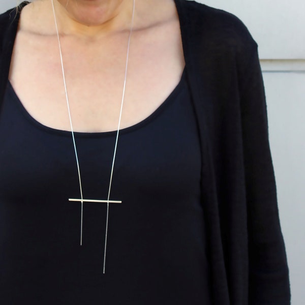 Minimalist Necklace, Long Necklace, Silver Necklace for Women, Unique Necklace, Bar Necklace, Geometric Necklace, Modern Statement Jewelry