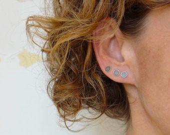 Tiny Circle Silver and Concrete Stud Earrings, Simple Earrings, Everyday Earrings, Concrete Earrings, Earrings for Men, Unisex Earrings