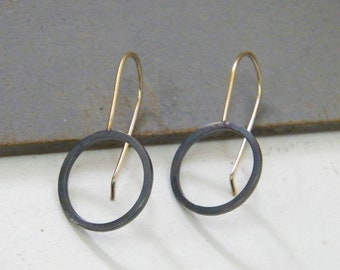 Circle Earrings, Circle Dangle Earrings, Circle Drop Earrings, Short Dangle Earrings, Minimalist Jewelry, Oxidized Earrings, Silver or Gold