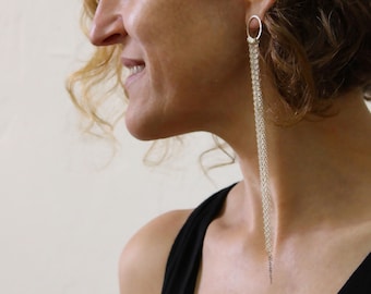 Fringe Earring, Extra Long Earring, Long Silver Earring, SINGLE EARRING, Statement Jewelry, Shoulder Dusters, Silver Tassel Earring, Chain