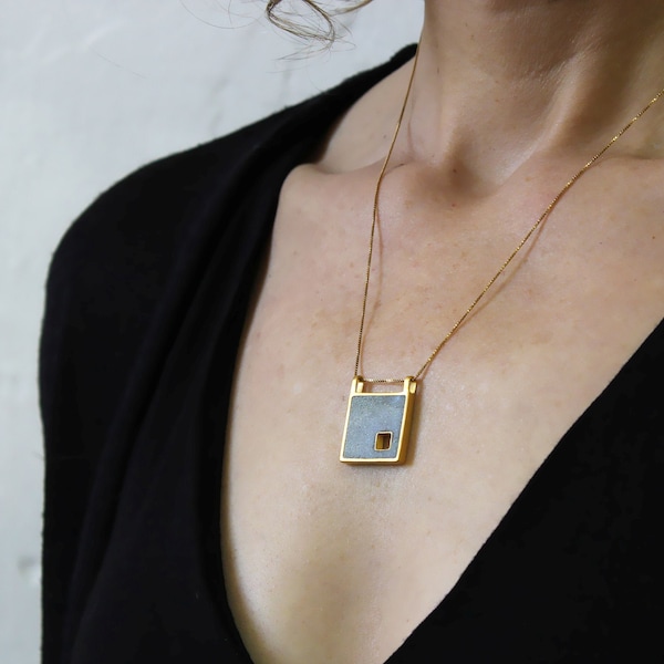 Necklace for Women, Concrete Necklace, Perfect gift for architects, Square Pendant Necklace, House Necklace, Architecture Jewelry, Modern