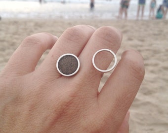 Silver Ring for Women, Circle Ring, Statement Ring, Unique Gold Ring, Geometric Jewelry, Gray Ring, Concrete Ring, 2 Finger Ring, Open Ring