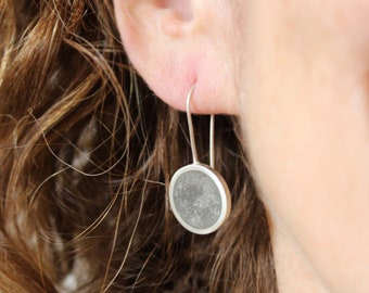 Silver Drop Earrings, Concrete Earrings, Circle Earrings, Silver Dangle Earrings, Geometric Earrings, Gray Earrings, Minimalist Jewelry