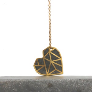 Heart Necklace, Gold Necklace for Women, Geometric Necklace, Heart Pendant, Concrete Jewelry, Unique Necklace, Gift for Architect, Bauhaus