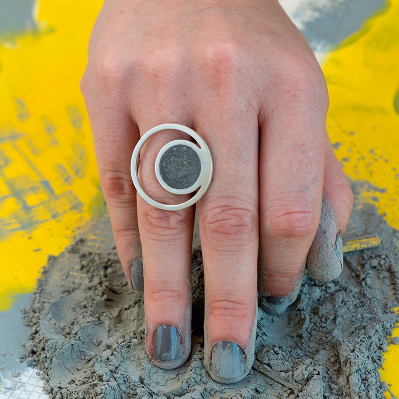 Concrete Ring Orbit Ring Bold Concrete Ring Gold and Cement Etsy