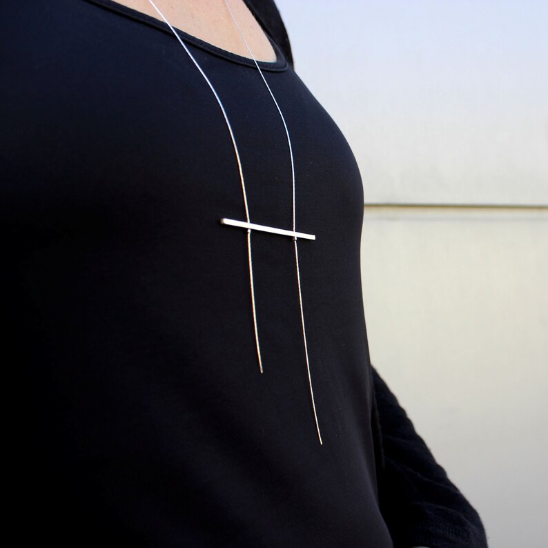 Long Necklace Silver Necklace for Women Modern Statement Jewelry Geometric Necklace Unique Necklace Bar Necklace Minimalist Necklace
