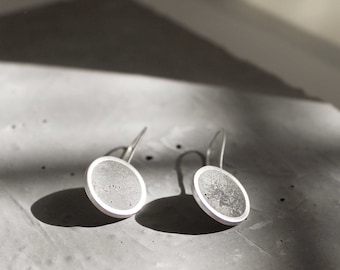 Silver Drop Earrings, Circle Earrings, Concrete Earrings, Architecture Earrings, contemporary jewelry, Minimalist Earrings, Cement Earrings