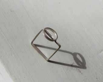 Silver Ring for Women, Geometric Ring, Circle Ring, Unique Ring, Square Band Ring, Minimalist Ring, Dainty Ring, Geometric Jewelry, Bauhaus