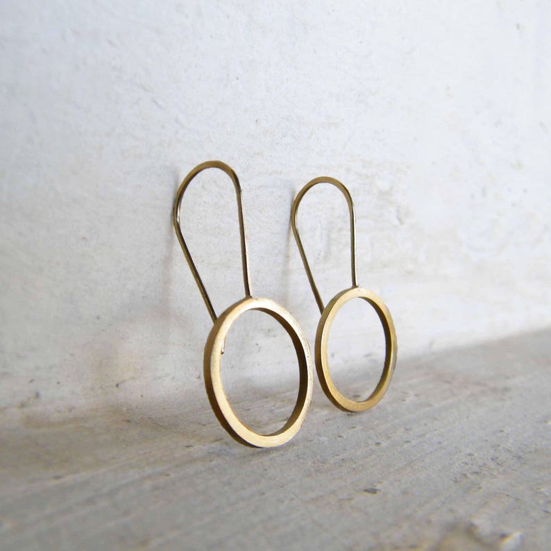 Circle Earrings Minimalist Earrings Sterling Silver or Gold Modern Jewelry Short Dangle Earring Silver Drop Earrings Geometric Earring