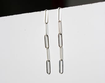 Link Earrings, Long Dangle Earring, Long Earrings, Silver Drop Earrings, Dangle Earrings, Statement Earrings, Silver Stud Earrings, Modern