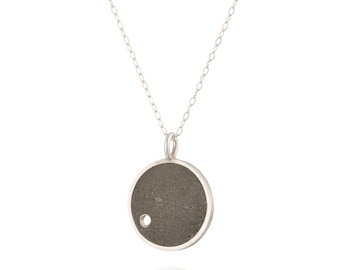 Hole Concrete Necklace, Concrete and Sterling Silver Circular Pendant on a Delicate Silver Chain, Gold and Concrete, Free Shipping