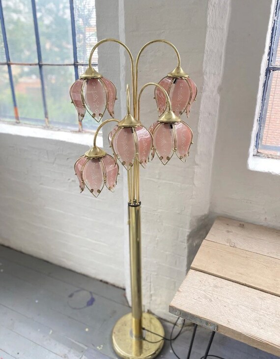 Hollywood Regency Cream Pink Tulip Lotus Flower Floor Lamp Mid Etsy UK