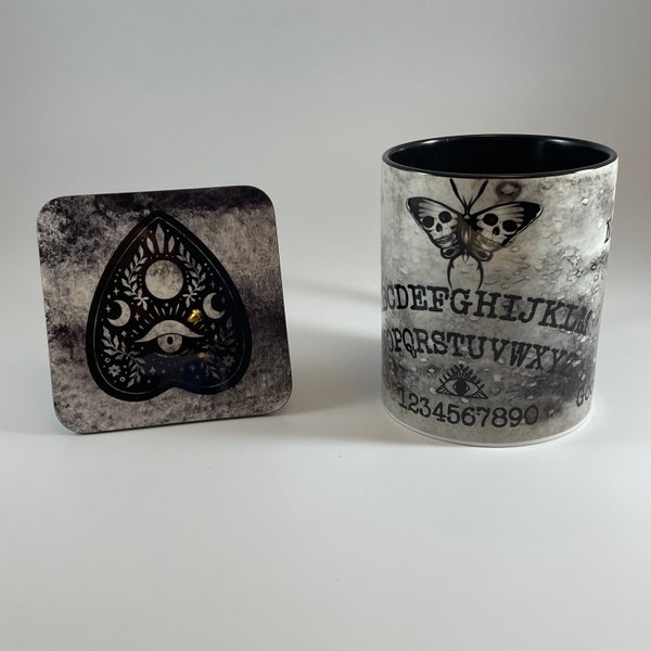 Spirit board mug - Matching coaster - Spooky mug - Witchy gifts - Occult style mugs - Halloween gifts - Gift set