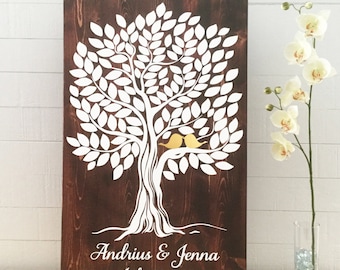 Rustic Wood guest book - Wedding Guest book Wood - Wooden guestbook - Wedding tree guest book - Gold guest book -Guestbook Alternative -LGBT