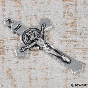 St Benedict Rosary Crucifix Small Pendant Antique Silver Rosary Parts Supplies Findings