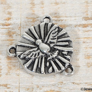 Ornate Rosary Centerpiece Holy Spirit Dove Stainless Steel Center Medal Parts Supplies Findings