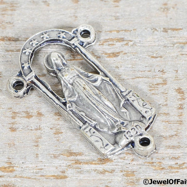 Our Lady of the Miraculous Rosary Center Medal Grotto Silver Oxidized Italian Rosary Parts