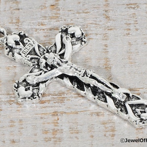 Rosary Crucifix Pendant with Hearts Antique Silver Rosary Parts Supplies