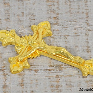 Gold Crucifix Pendant Shiny Gold Rosary Parts Supplies Findings