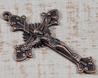 Rosary Crucifix Pendant Starburst Dark Antique Copper Rosary Parts Supplies