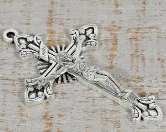 Rosary Crucifix Pendant Starburst Antique Silver Rosary Parts Supplies