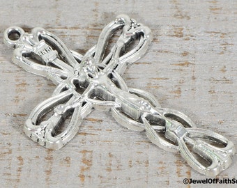 Rosary Crucifix Pendant Ornate Flower with Hearts Antique Silver Rosary Parts Supplies