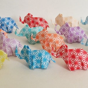 Set of 20 Baby Origami Elephants on Colorful Geometric Design Paper