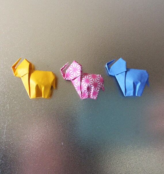Set Of 3 Origami Elephant Magnets Elephant Refrigerator Magnets Elephant Fridge Magnets Unique Elephant Gift