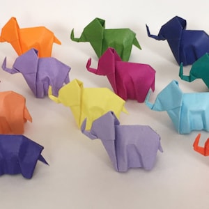 Set of 20 Baby Origami Elephants on Colorful Paper