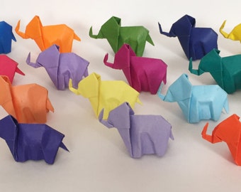 Set of 20 Baby Origami Elephants on Colorful Paper