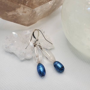 Simple Classic Blue Pearl and Quartz Earrings