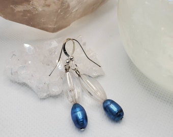 Simple Classic Blue Pearl and Quartz Earrings