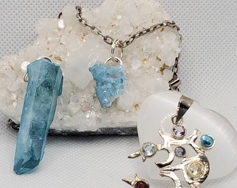 Lemurian Aqua Aura points &  I am Home with Authentic Gem Stones