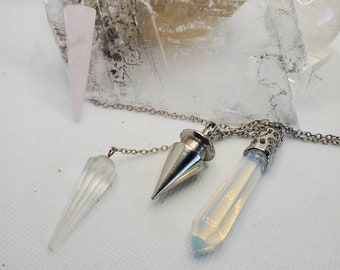 Crystal Pendulums, Rose Quartz, Carnelian, Opal, Blue Goldstone