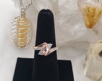 Morganite Ring with White Topaz, Size 9