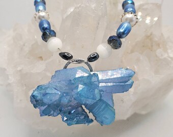 Aqua Aura Angel Quartz Necklace with Pearls & Swarovski