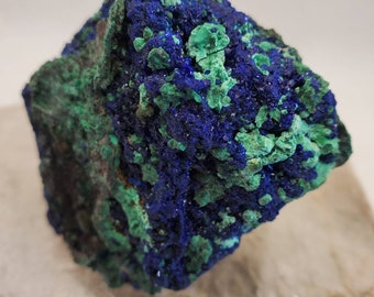 Deep Blue Azurite on Malachite with Druzy