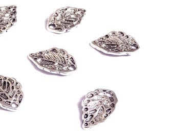 10 charms 16x10mm pechier silver leaf / nature-35