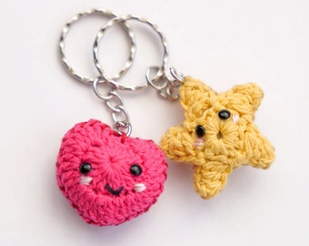 Crochet Heart, Crochet Star Keyring, cute, gift, birthday, anniversary, valentines, love heart