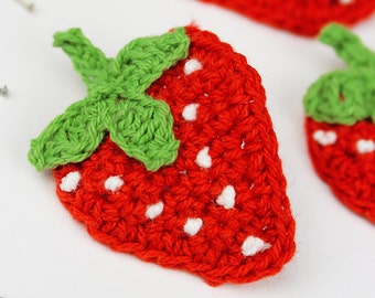 Crochet Fraise 4pk Appliques Fraises Crochet Fruits Bricolage Artisanat Enfants Bijoux Accessoires de cheveux Tissu Embellissements Pack de quatre UK