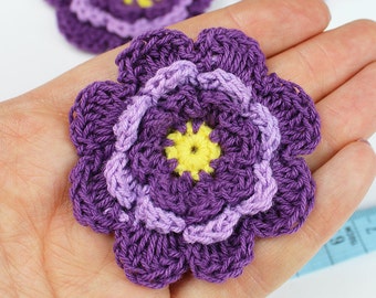 Crochet Flowers 4pk Appliques Blossoms Flower Crochet Crafts DIY Jewellery Hair Patches Projects Blooms Pack of Four UK