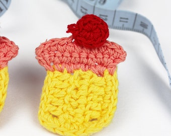 Crochet Cupcakes 4pk Appliques Crochet Cakes Cherry Jewellery Hair accessories Kids DIY Crafts Pack of 4 UK