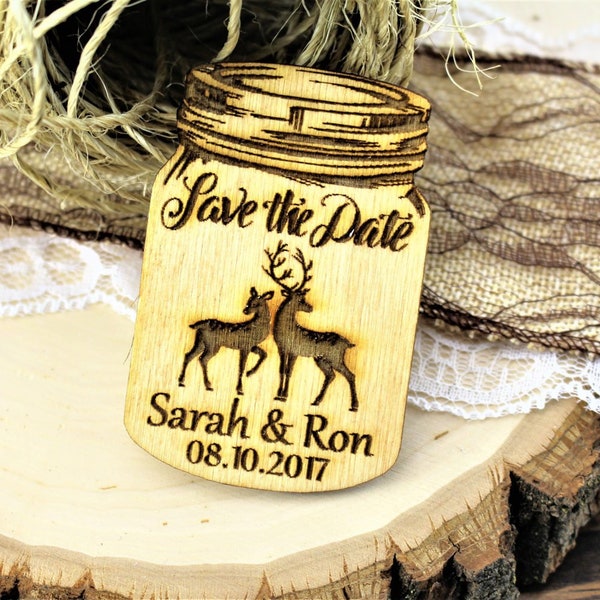 Save The Date Magnets, Wedding Save-The-Date-Magnet, Mason Jar, Doe and Buck, Deer and Buck, Wooden Magnet, Wedding Magnet, Wedding Favor