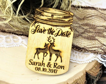 Save The Date Magnets, Wedding Save-The-Date-Magnet, Mason Jar, Doe and Buck, Deer and Buck, Wooden Magnet, Wedding Magnet, Wedding Favor