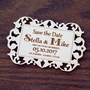 Holz save the Date Magnete, rustikal Save the Date, Laser graviert Karte, Veranstaltungsort Ort, Hochzeit Website, Vintage Einladung, Hinterhof Hochzeit