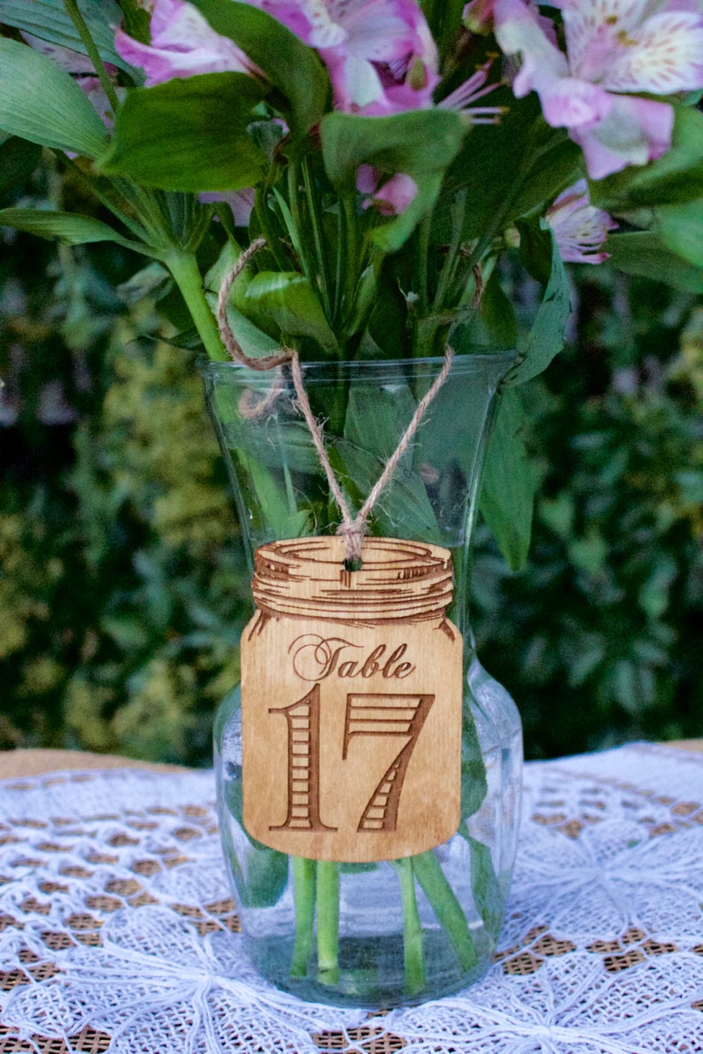 Mason Jar Tag Rustic Table Numbers Wedding Table Number Etsy