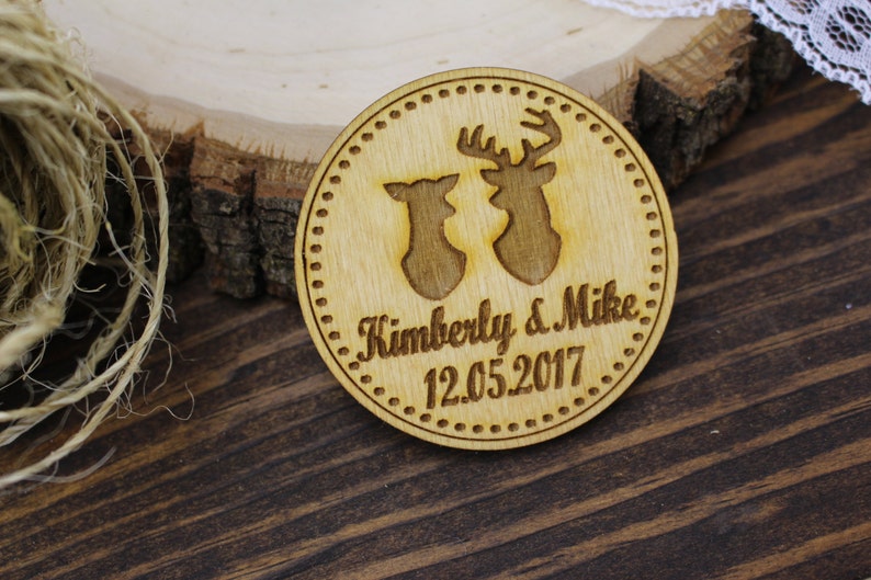 Doe and Buck Wooden Magnet Deer and Buck Wedding Magnet Wedding Favor Circle Wedding Save-The-Date-Magnet Save The Date Magnets