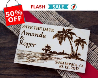 Save the Date Magnets, Nautical, Palm Tree, Tropical Destination, Ocean, Beach, Wooden Engraved, Beach Wedding, Save the Date, Wedding Favor